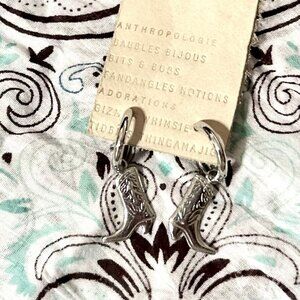 NWT Anthropologie Cowboy Boot Huggie Hoops in Silver